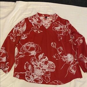 SHEIN Red and White Floral Blouse